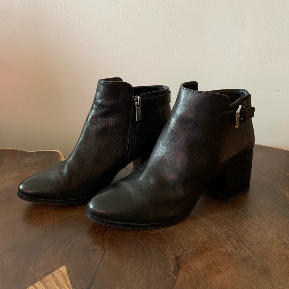 Black leather waterproof ankle boots